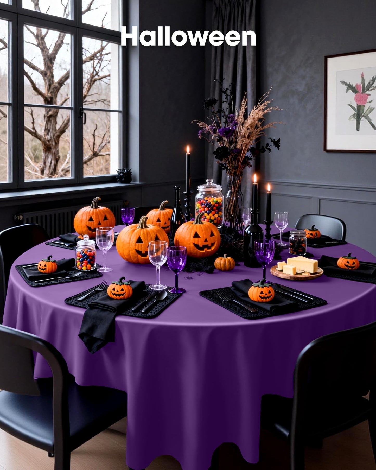 Pureegg Plastic Table Cloth Disposable 10 Pack, 84'' Round Table Cloths, Halloween Party Decorations, Summerween Decor, Halloween Tablecloths, Round, Plastic Cover, Leakproof & Sturdy, Purple
