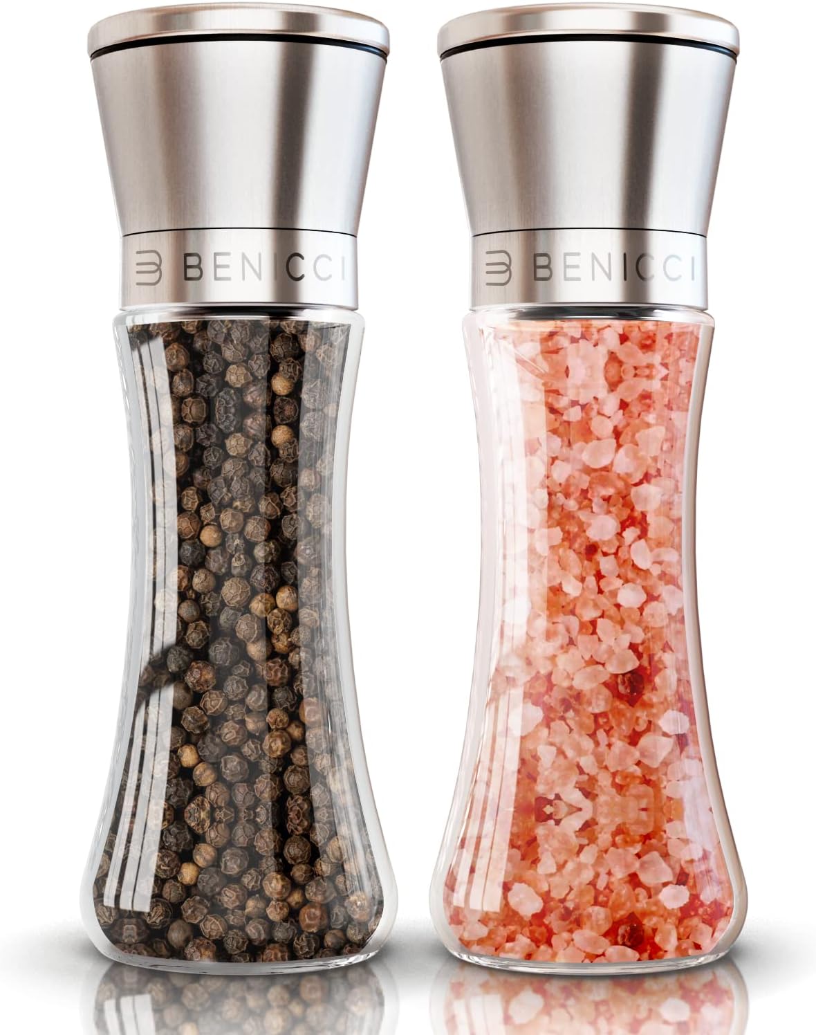 Premium Salt and Pepper Grinder Set - Refillable Stainless Steel Shakers with Adjustable Coarse Mills | Easy Clean Ceramic Grinders