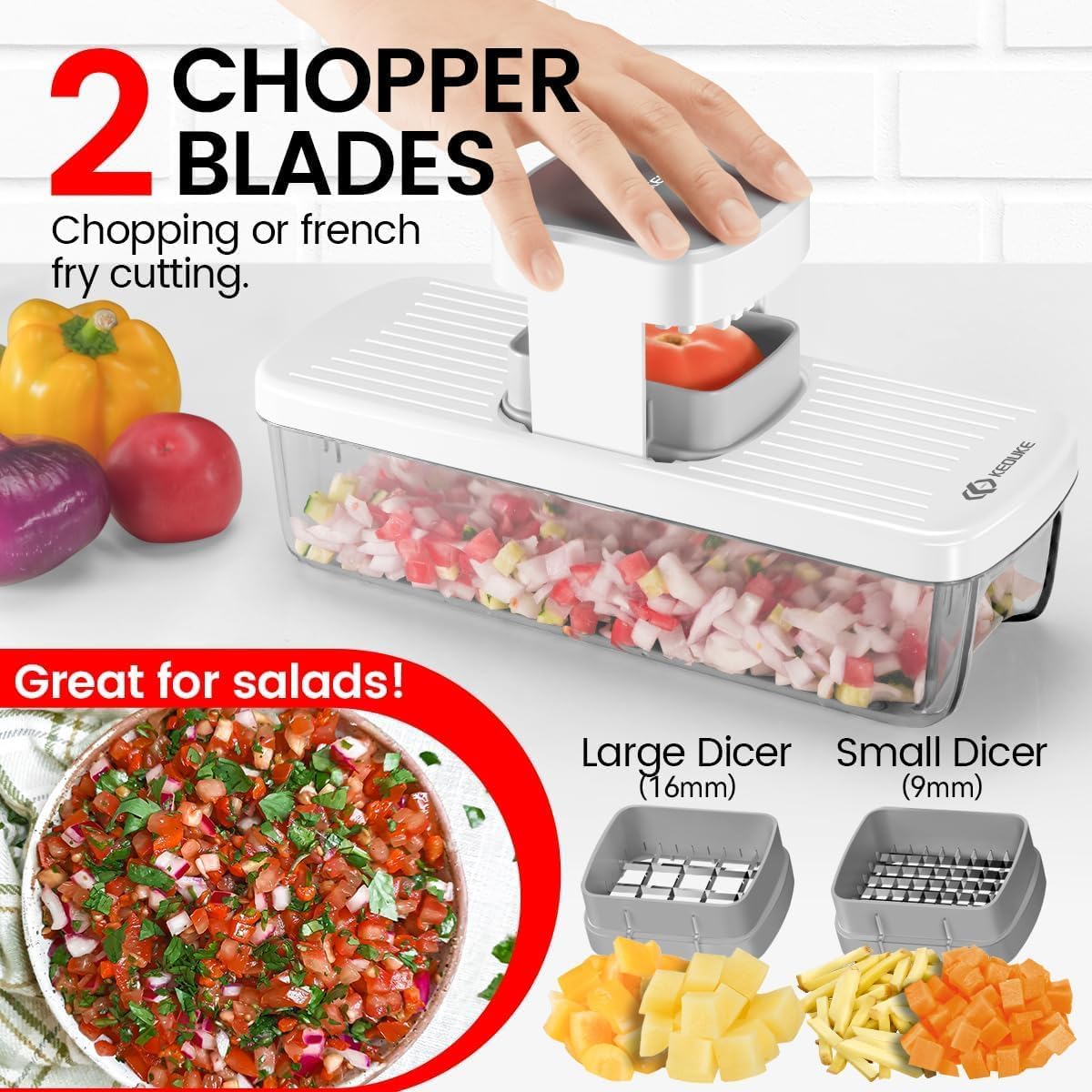 KEOUKE 8-in-1 Vertical Vegetable Chopper - Safe Mandoline Slicer with Container & Hand Guard for Easy Food Prep