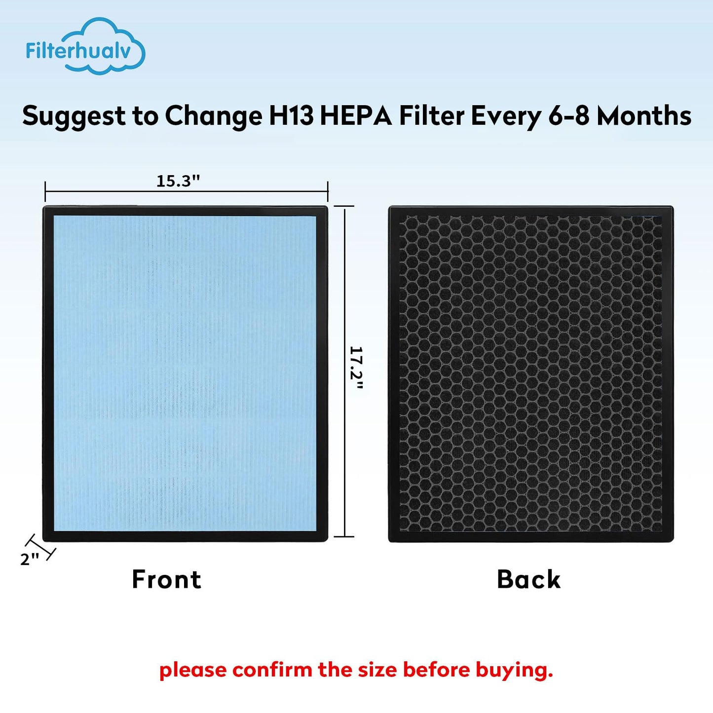 2 Pack HEPA 550 Filter, HEPA& Activated Carbon Filter Replacement Compatible with AlorAir CleanShield HEPA 550 Air Scrubber (17.2＂×15.3＂×2＂)