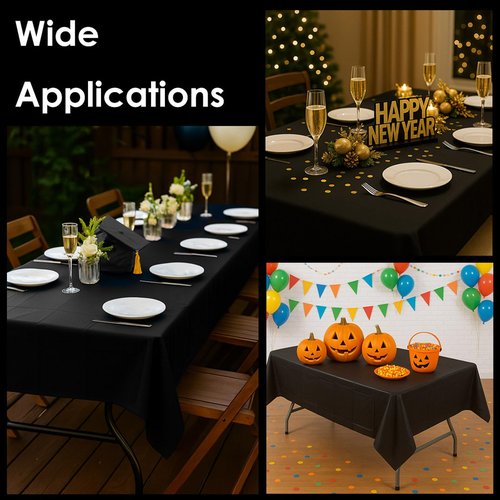 Craft And Party 12-Pack Black Plastic Tablecloths – 54 x 108 Inch Disposable Table Covers for Rectangle Tables, Heavy Duty & Waterproof for Parties, Events, Banquets, Black
