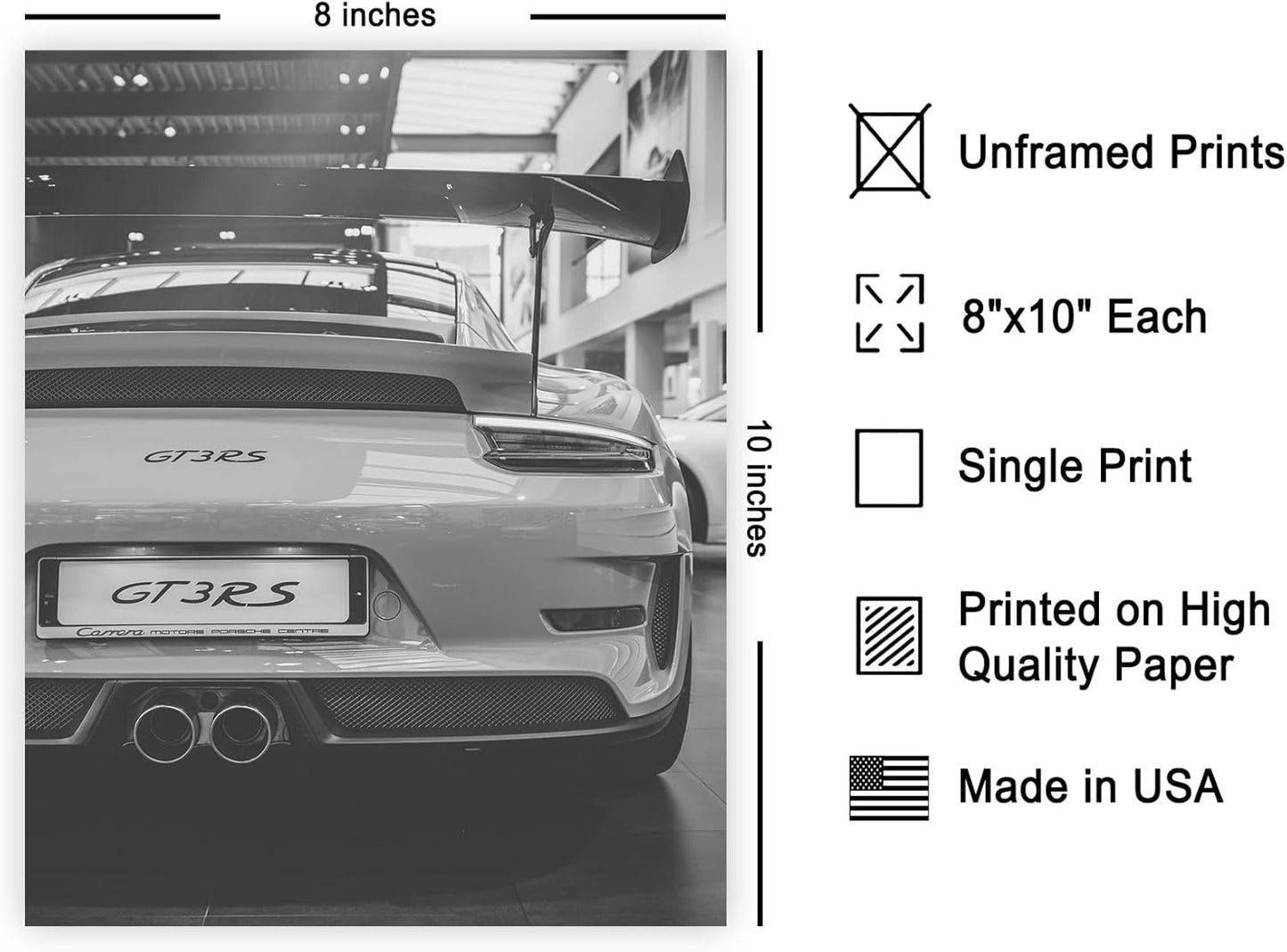 Poster Master Luxury Car Print - Black and White Automobile Photography - 8x10 Unframed Wall Art