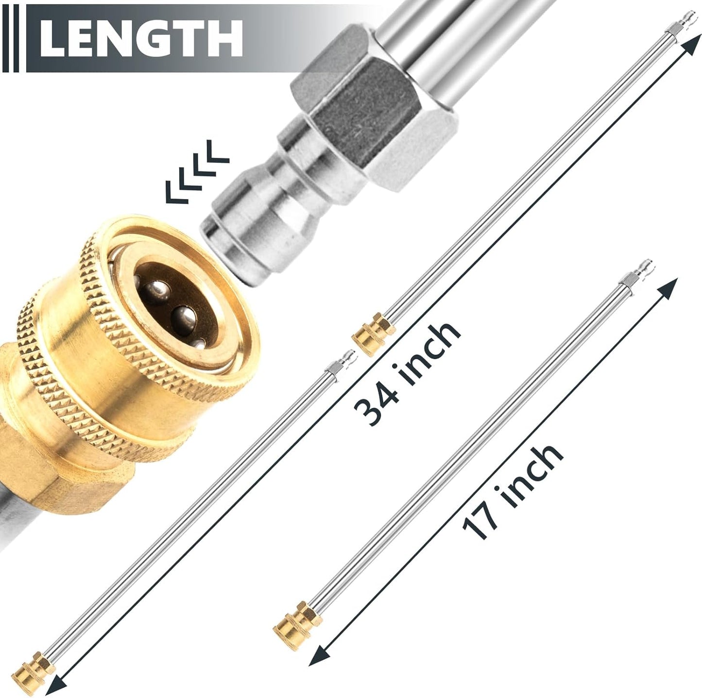 Skiennix Pressure Washer Extension Wand - 17 Inch Stainless Steel Heavy Duty, 2 Pack with Quick Connect