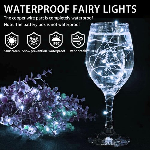 chzk 24 Pack White Fairy Lights Battery Operated, 7ft 20 LED Mini String Twinkle Lights for Christmas Halloween Easter Mason Jars Centerpiece Table Decorations (24, White)