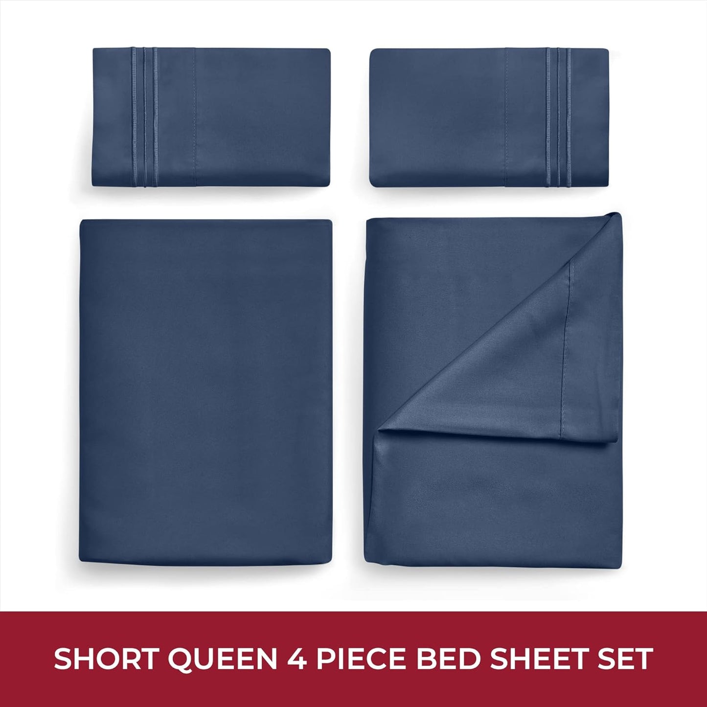 Mellanni RV Short Queen Sheets - Hotel Luxury Bedding Set | Extra Soft, Cooling, Deep Pocket - Navy Blue, 4 PC