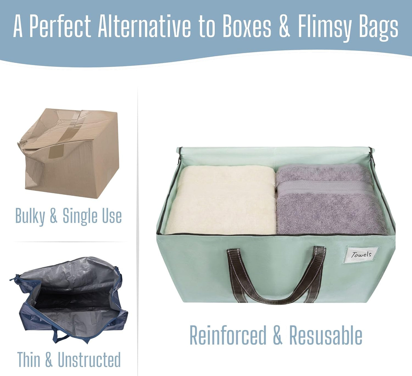 VENO Heavy Duty Moving Bags - Extra Large Storage Solution with Reinforced Handles & Strong Zippers | 6 Pack, Foldable & Reusable