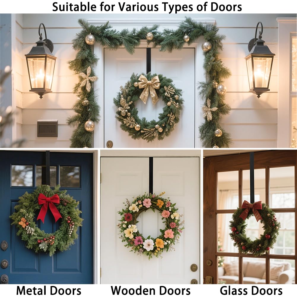 Sattiyrch 15" Wreath Hanger for Front Door,Sturdy Steel Wreath Door Hanger,Over The Door Hanger Hook (Silver,2)
