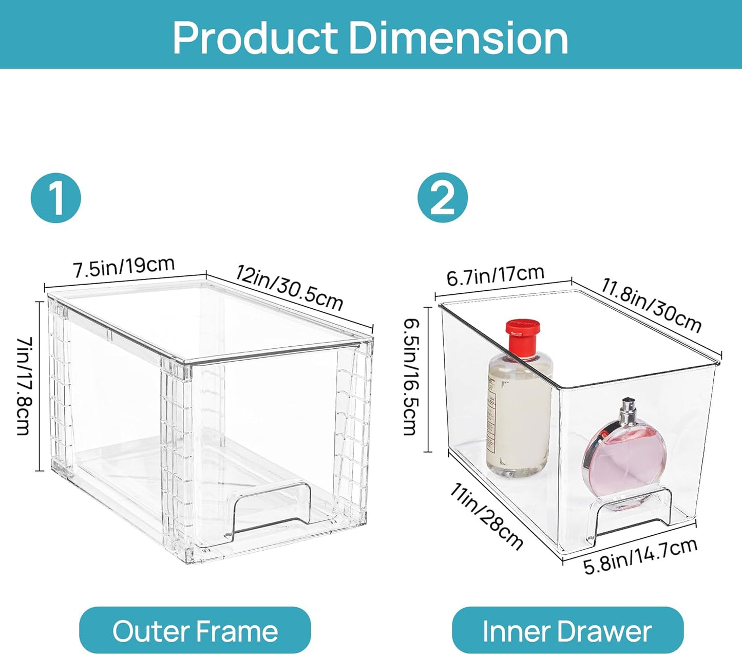 Vtopmart 4 Pack Large Stackable Storage Drawers - Easy Assembly Acrylic Organizers for Bathroom & Kitchen