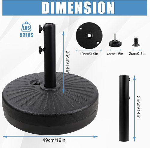 Heavy Duty Umbrella Base Stand by [Brand Name] - Steel Holder, Fillable with Water/Sand, 50lbs Capacity, 20inch | Black