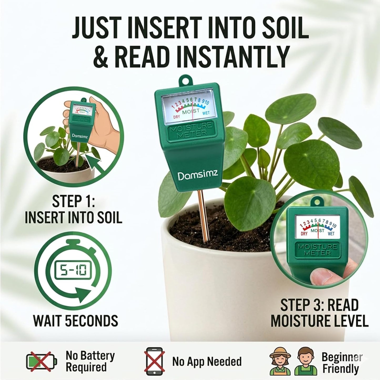 Skiennix Soil Moisture Meter - Accurate Plant Water Tester for Indoor & Outdoor Gardening | 2-Pack