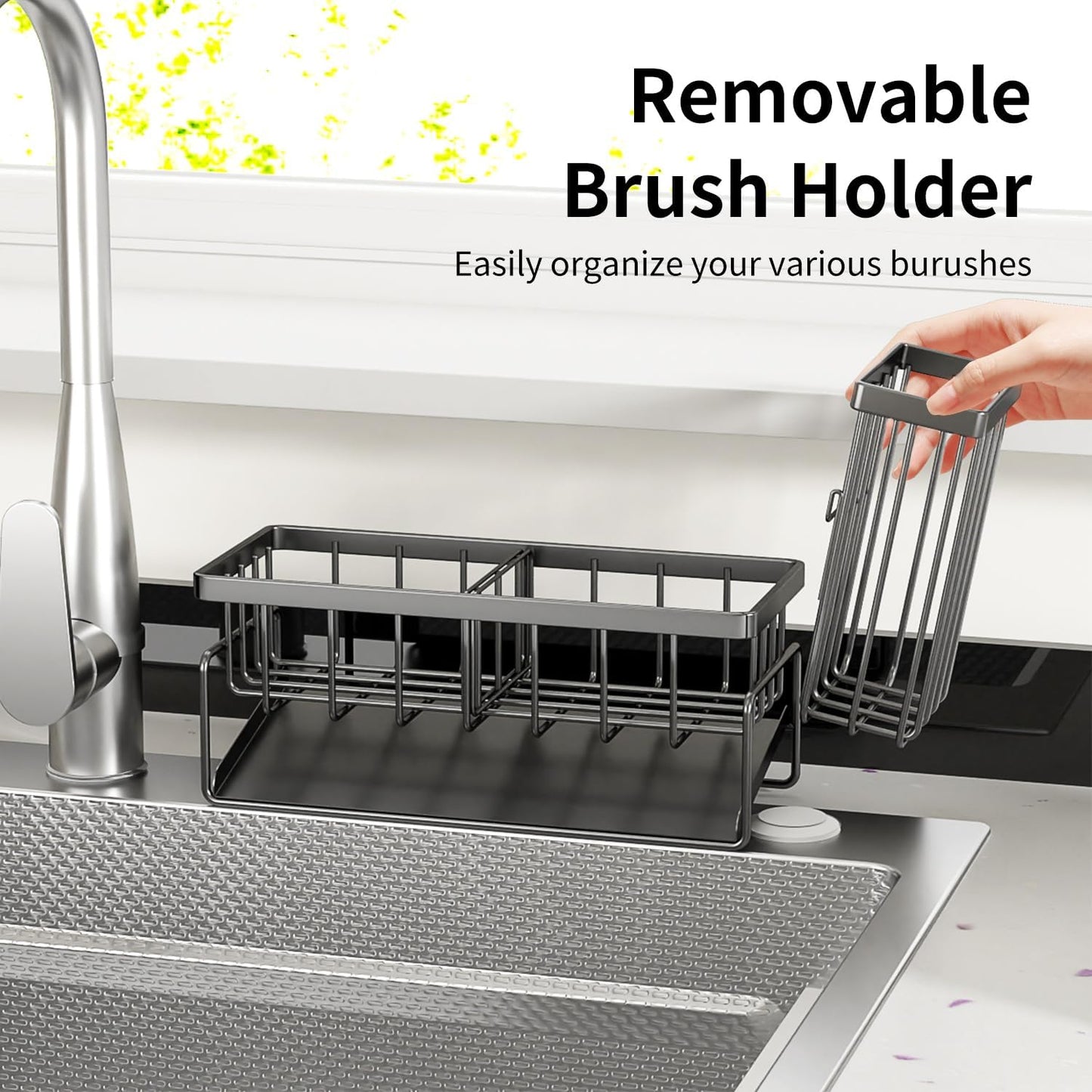 Skiennix Sponge Holder & Sink Caddy Organizer - Rustproof Kitchen Storage Solution | Carbon Black