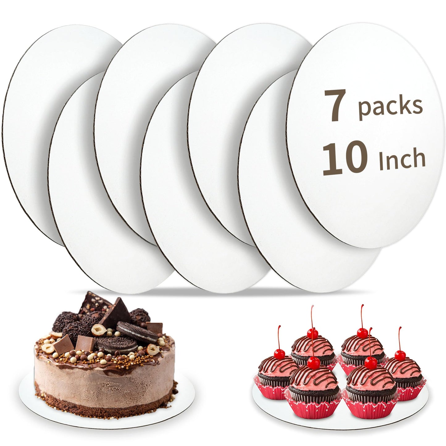 Bake Choice Cake Boards 10 inch Round, 7 Pack Food-Graded Cardboard Cake Rounds, Waterproof and Oil-Proof Cake Plates, Sturdy Corrugated Cake Base, Ideal for Baking, Cake DIY, Dessert and Crafting