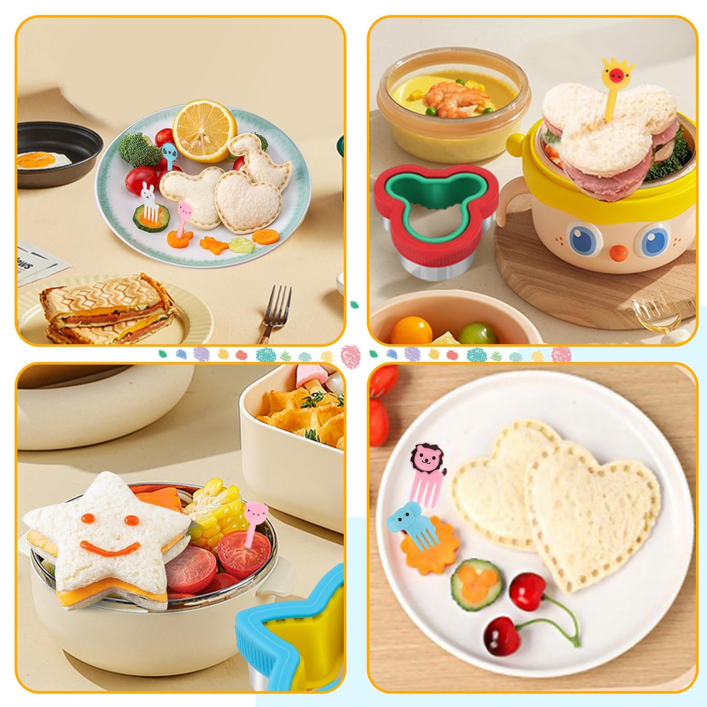 Sandwich Cutter and Sealer,48PCS Sandwich Cutters for Kids Lunch,Crustless Sandwich Maker,Heart Mouse Dinosaur Shape Cookie Cutters Gift for Kids Adult Boys Girls,Lunchbox and Bento Box Accessoriess