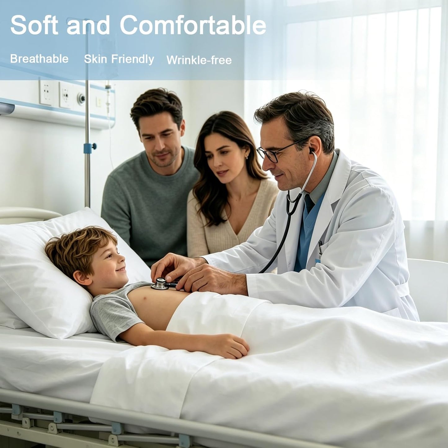 Regine Switzerland Hospital Bed Sheets Set - 3-Piece White Bedding with Fitted Sheet 36"x84"x14"