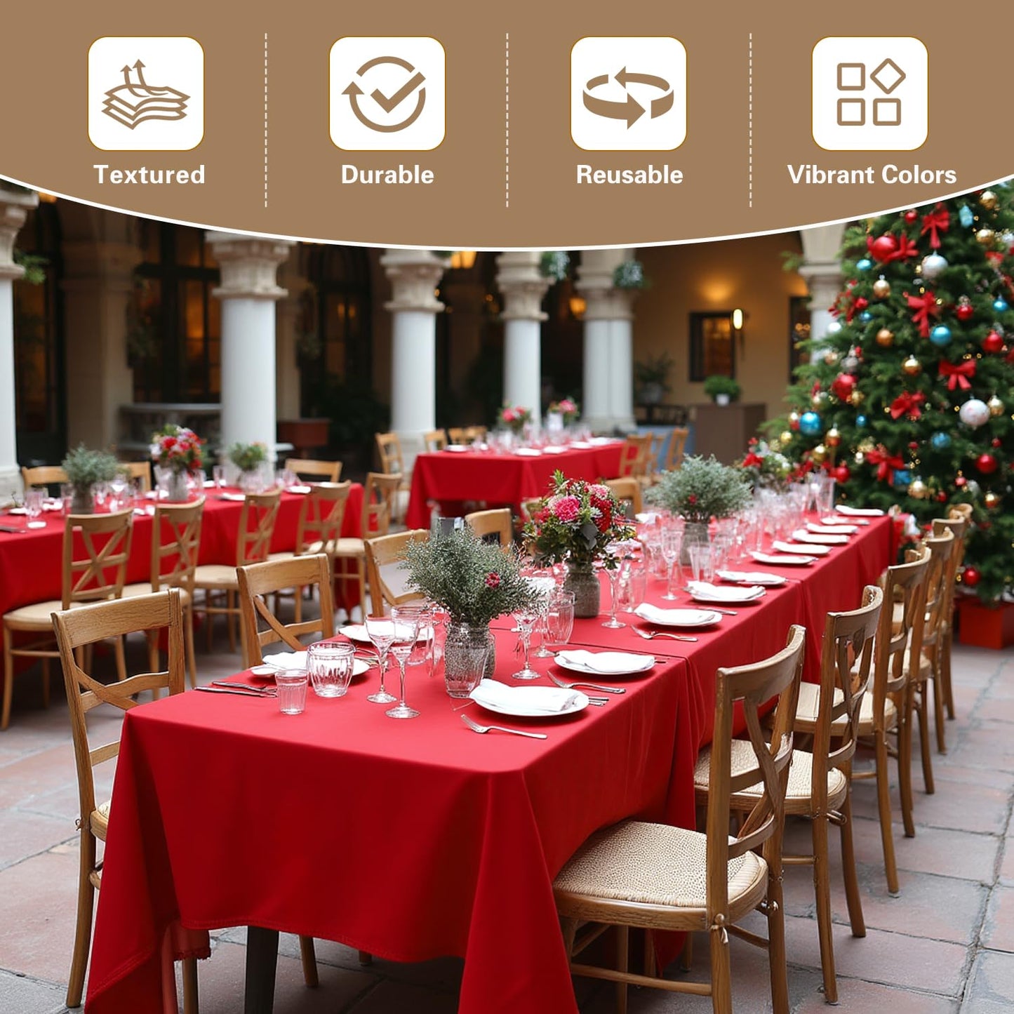 sancua Rectangle Tablecloths for 6 Foot Tables, 6 Pack - Washable Polyester Fabric Table Cloth for Wedding Party, Birthday, Banquet Reception, 54x108 Inch, Red