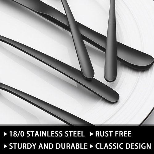 49-Piece Black Silverware Set with Organizer, Heavy Duty Stainless Steel Flatware for 8, Cutlery Utensil Sets with Steak Knives, Rust-proof, Mirror Polished, Dishwasher Safe, Black Heavy Duty