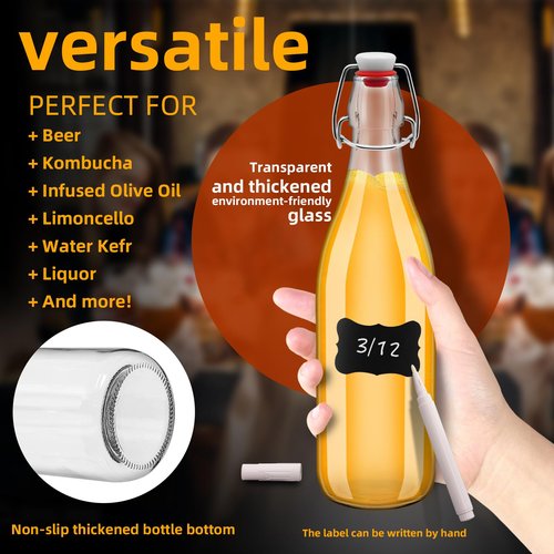 4Pcs 25oz Swing Top Glass Bottles 750ml, Flip Top Glass Bottle with Airtight Lid for Fermentation, Kombucha, Mead, Vanilla Extract, Coquito, Vinegar, Beer, Kefir, Wine, Soda, Juice, for Home Brewing