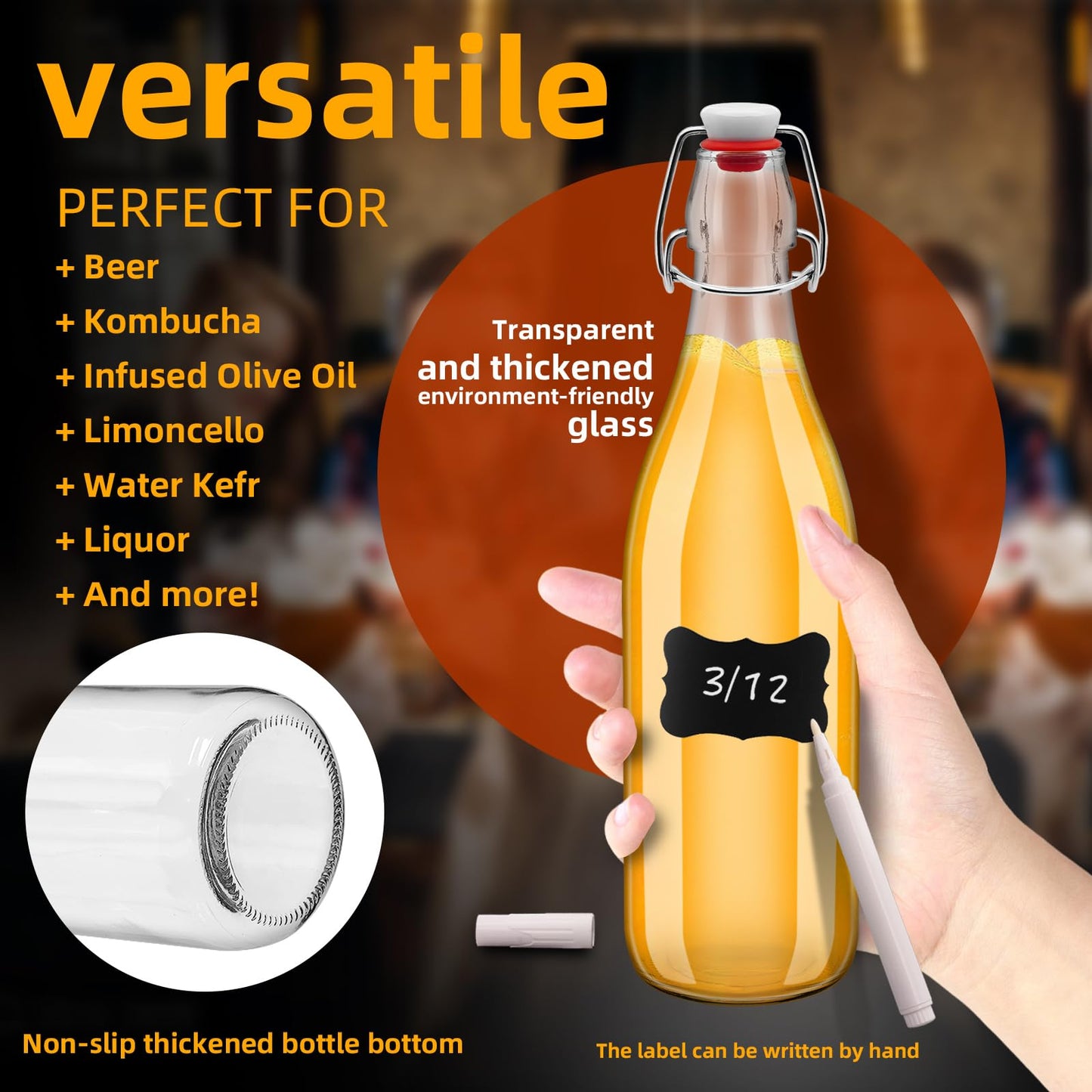 1Pc 25oz Swing Top Glass Bottles 750ml, Flip Top Glass Bottle with Airtight Lid for Fermentation, Kombucha, Mead, Vanilla Extract, Coquito, Vinegar, Beer, Kefir, Wine, Soda, Juice, for Home Brewing