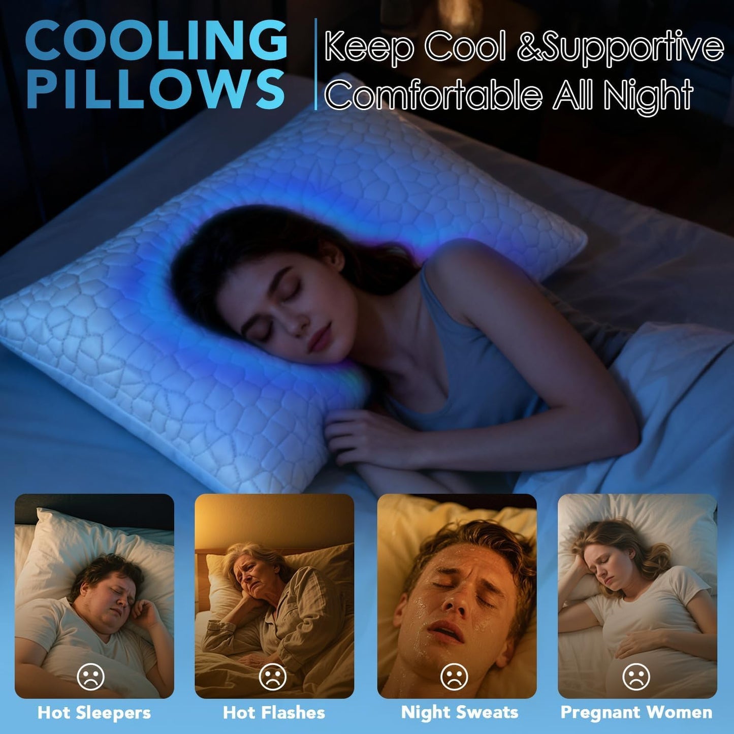 QUTOOL Cooling Pillow - CertiPUR-US Shredded Memory Foam | Adjustable Firmness for All Sleep Positions - Set of 2, White