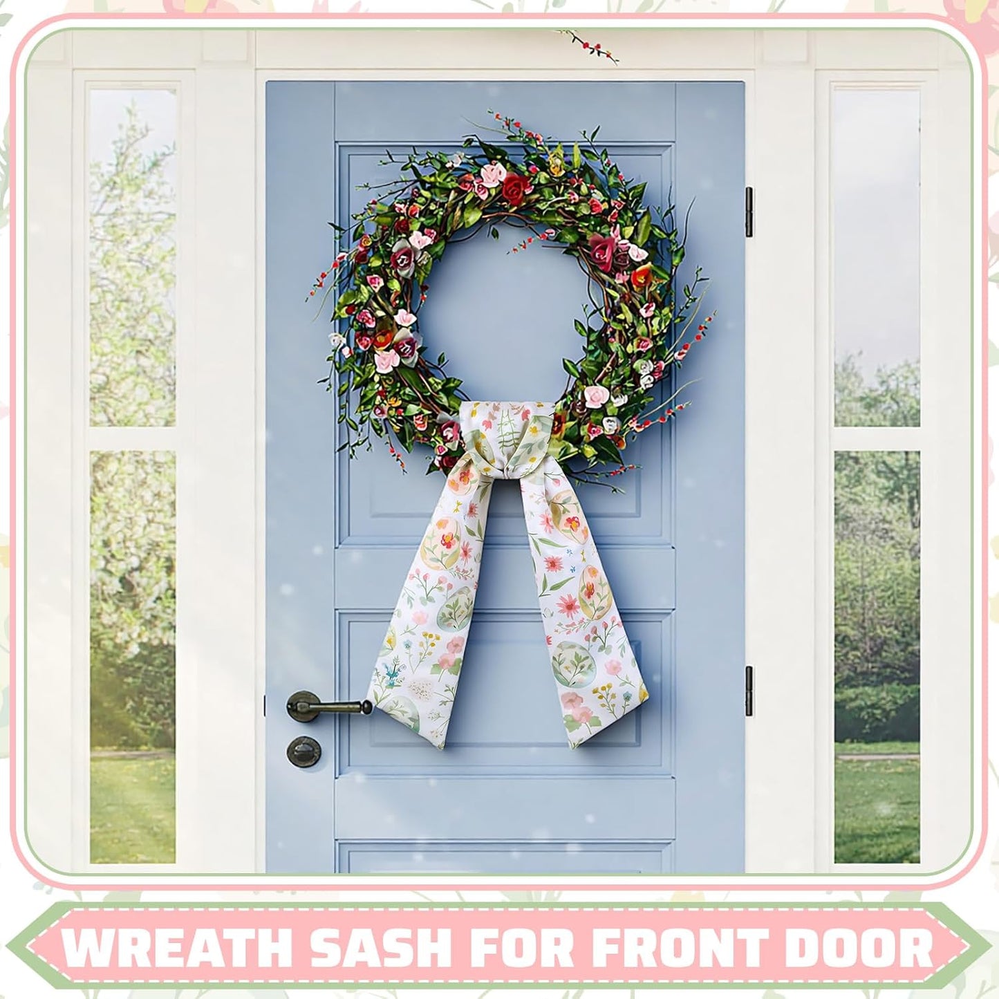 VitalCozy Easter Egg Floral Wreath Sash - Satin Monogram Garland Ribbon for Indoor/Outdoor Decor