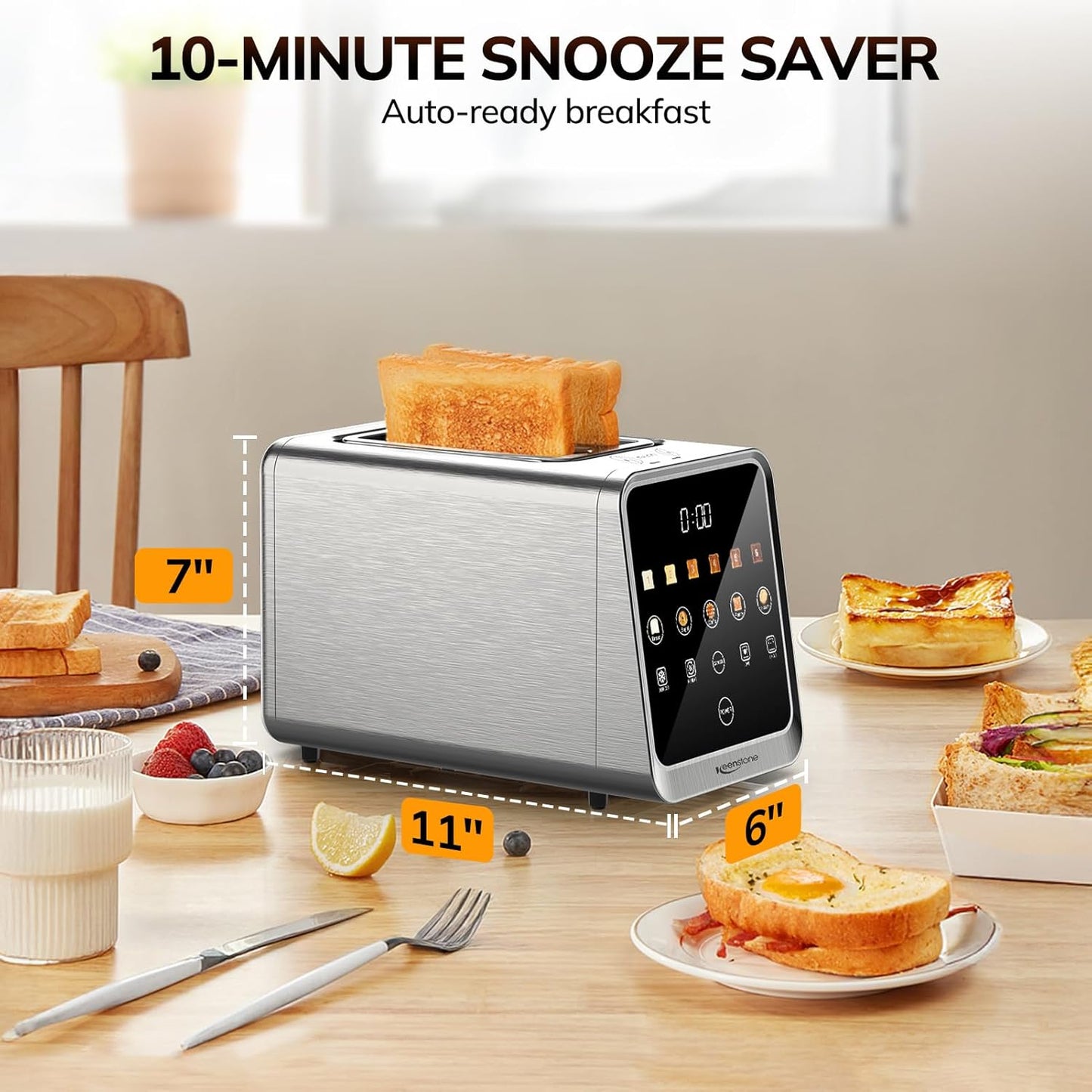 Keenstone Toaster - 2 Slice Digital Smart Toaster with Touchscreen & Dual Control Panel | Stainless Steel