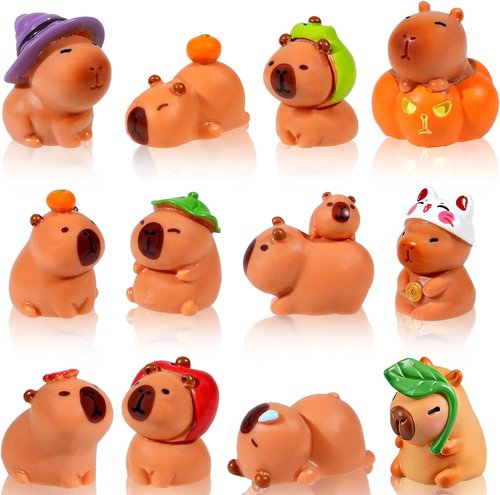 Exasinine Mini Capybara Figurines - 12pcs Resin Set for DIY Fairy Garden Decor | Home & Birthday Gifts