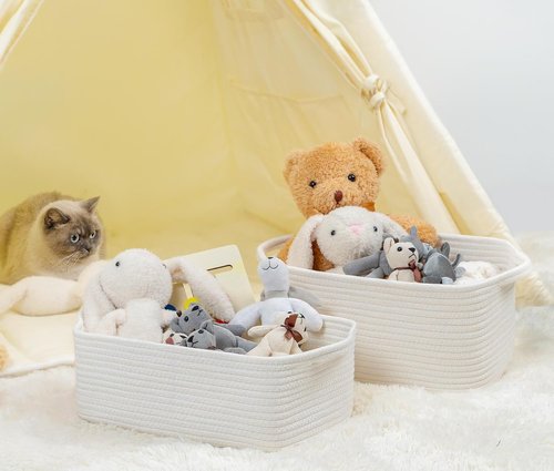 CubesLand Small Cotton Rope Basket - Cute & Durable Organizer for Nursery, Bathroom, or Closet Storage
