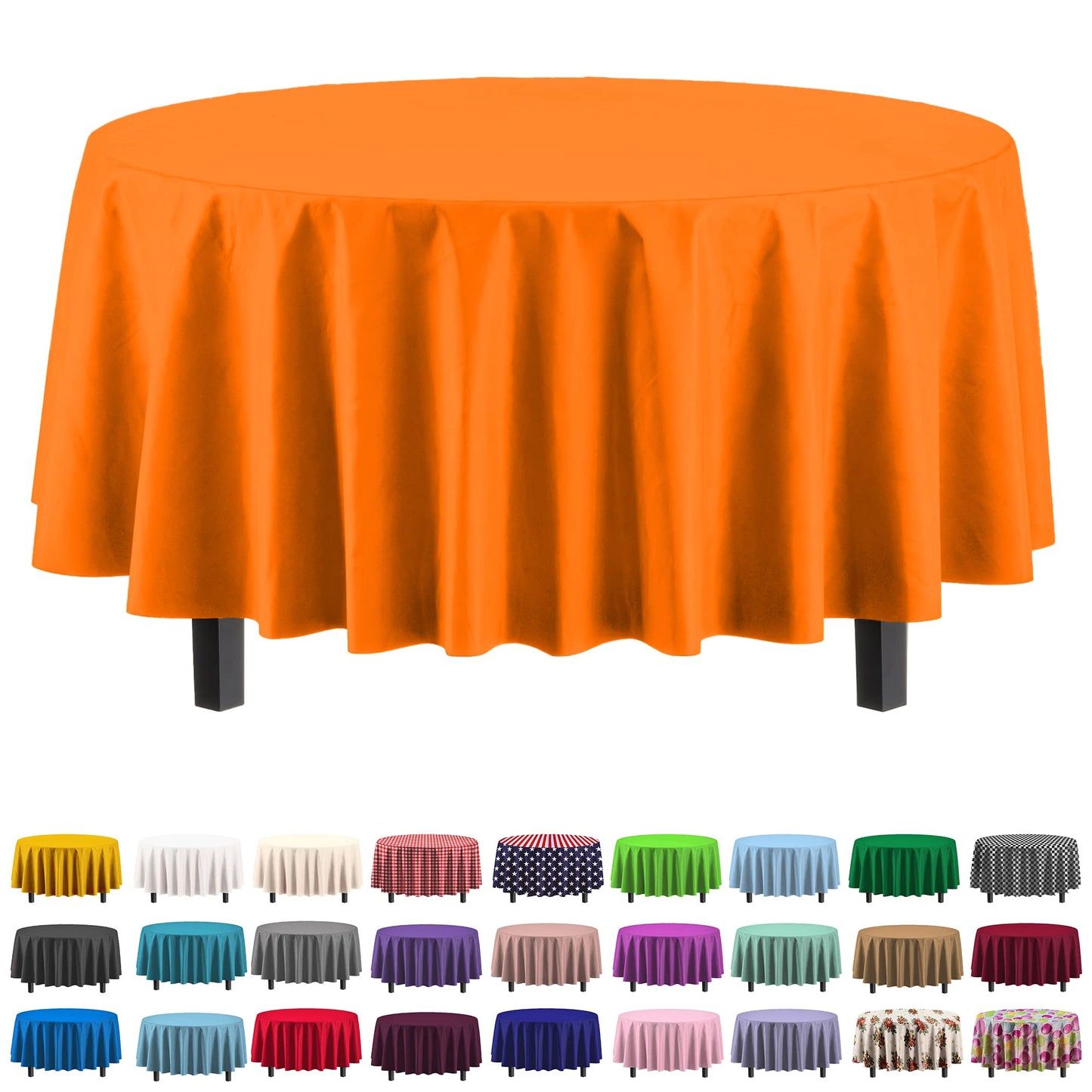 Exquisite 12-Pack Premium Plastic 84-Inch Round Tablecloth, Orange