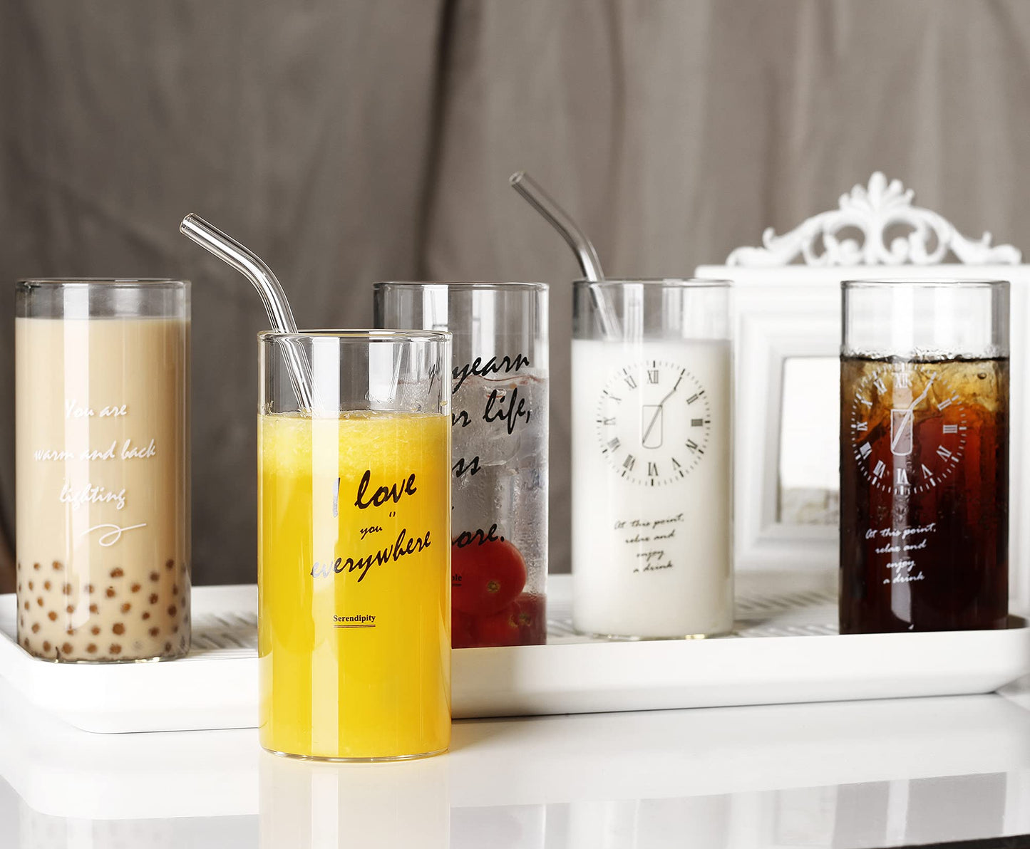 LUXU 13oz Highball Glasses, 2pc Tall Glass Sets. Lead-Free Drinking Glasses. Water Glasses, Mojito Glass Cups,Collins Bar Glassware, and Mixed Drink Cocktail Glass Set
