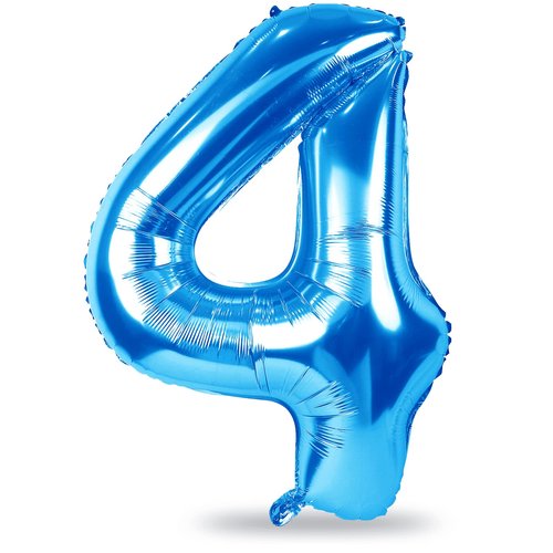 Blue 4 Balloons, 40 Inch Large Foil Number Balloons Set 0-9, Self Inflating Digital 4 Helium Balloon for Boys Men 4th 40th Age Birthday Anniversary Graduation Party Decorations Photo Shoot Supplies