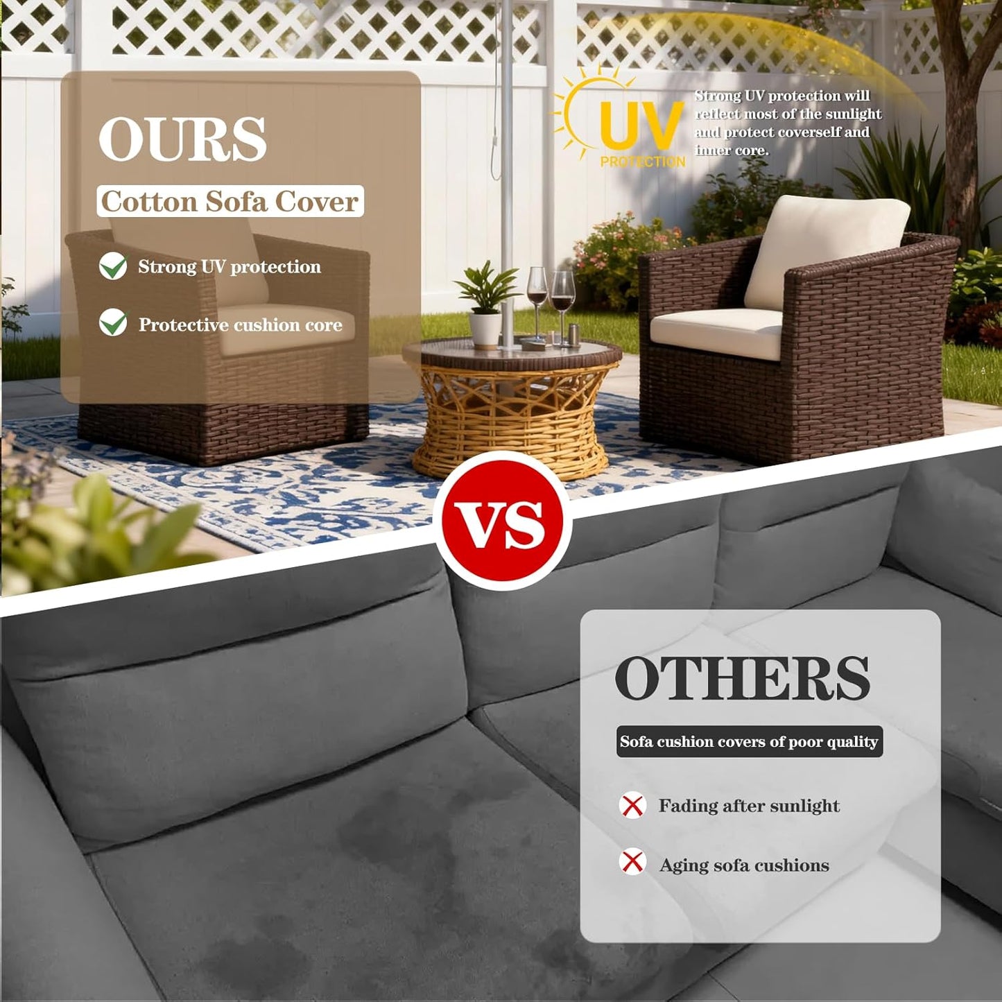 Skiennix 4PCS Patio Cushion Covers - Splash-Proof Deep Seat Slipcovers for Outdoor Furniture | Beige