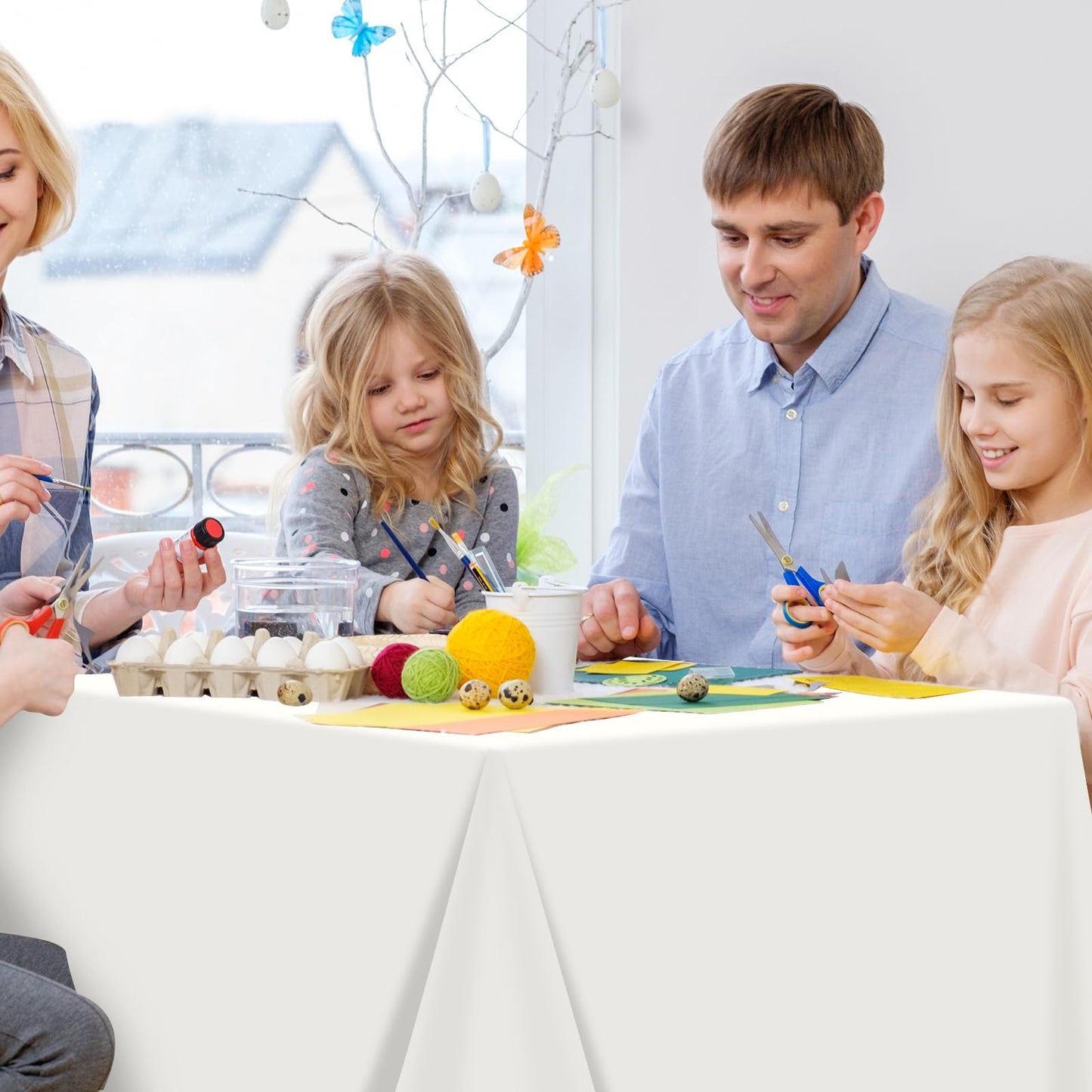 YIDAKO 6Pcs 54 x 108 Inch White Rectangle Tablecloth,Disposable Plastic Table Cloth,Waterproof White Table Cover for Graduation Birthdays Weddings Anniversary Party Decorations