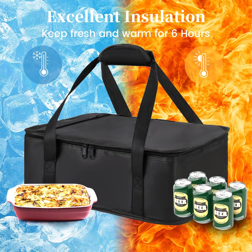 Bodaon Insulated Casserole Carrier Bag - Fits 9x13 & 11x15 Inch Dishes | Thermal Travel Tote for Hot & Cold Food