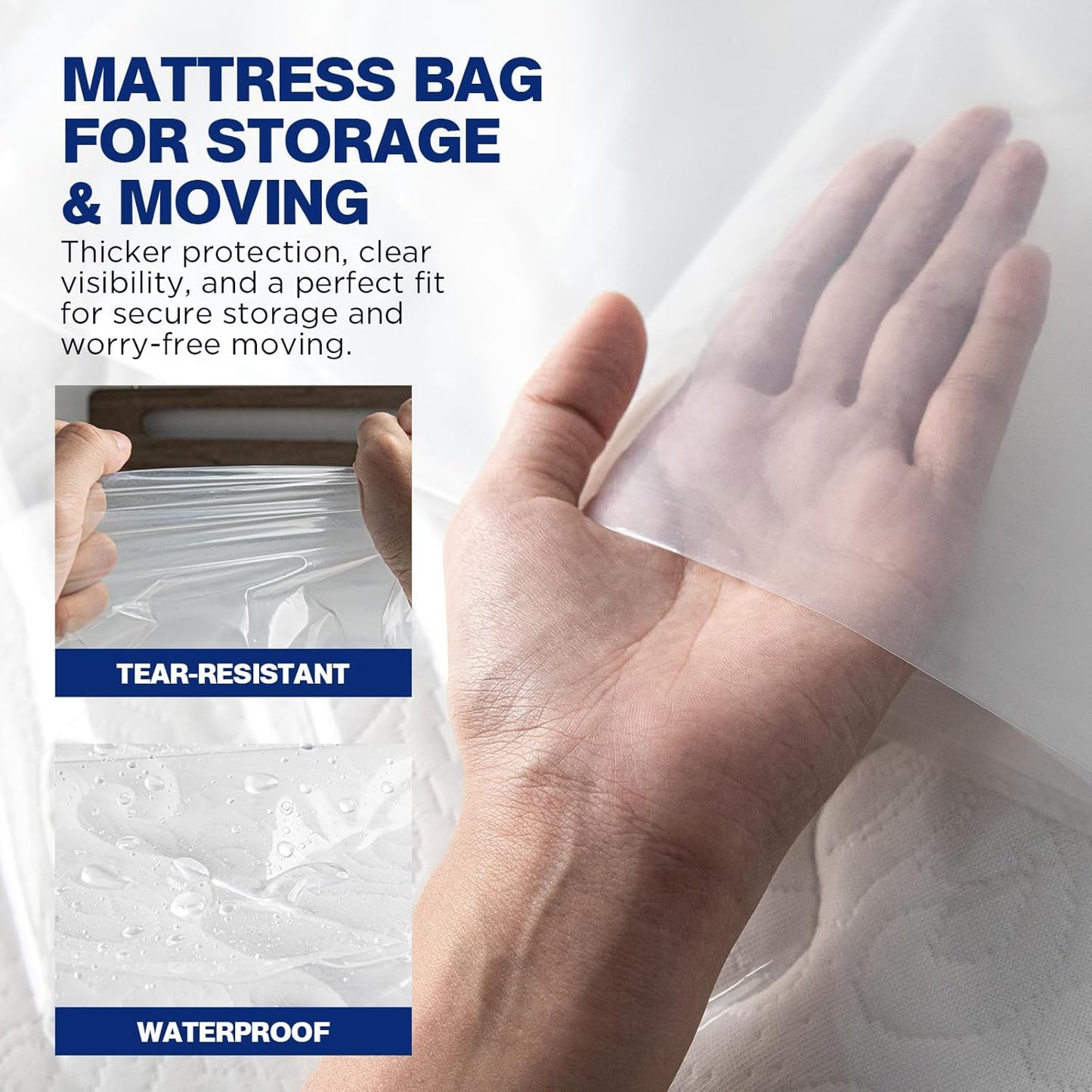 Mattress Bags - 2 Pack Heavy Duty Waterproof & Tear-Resistant Covers for King/Queen Size - 107” x 78” x 14”