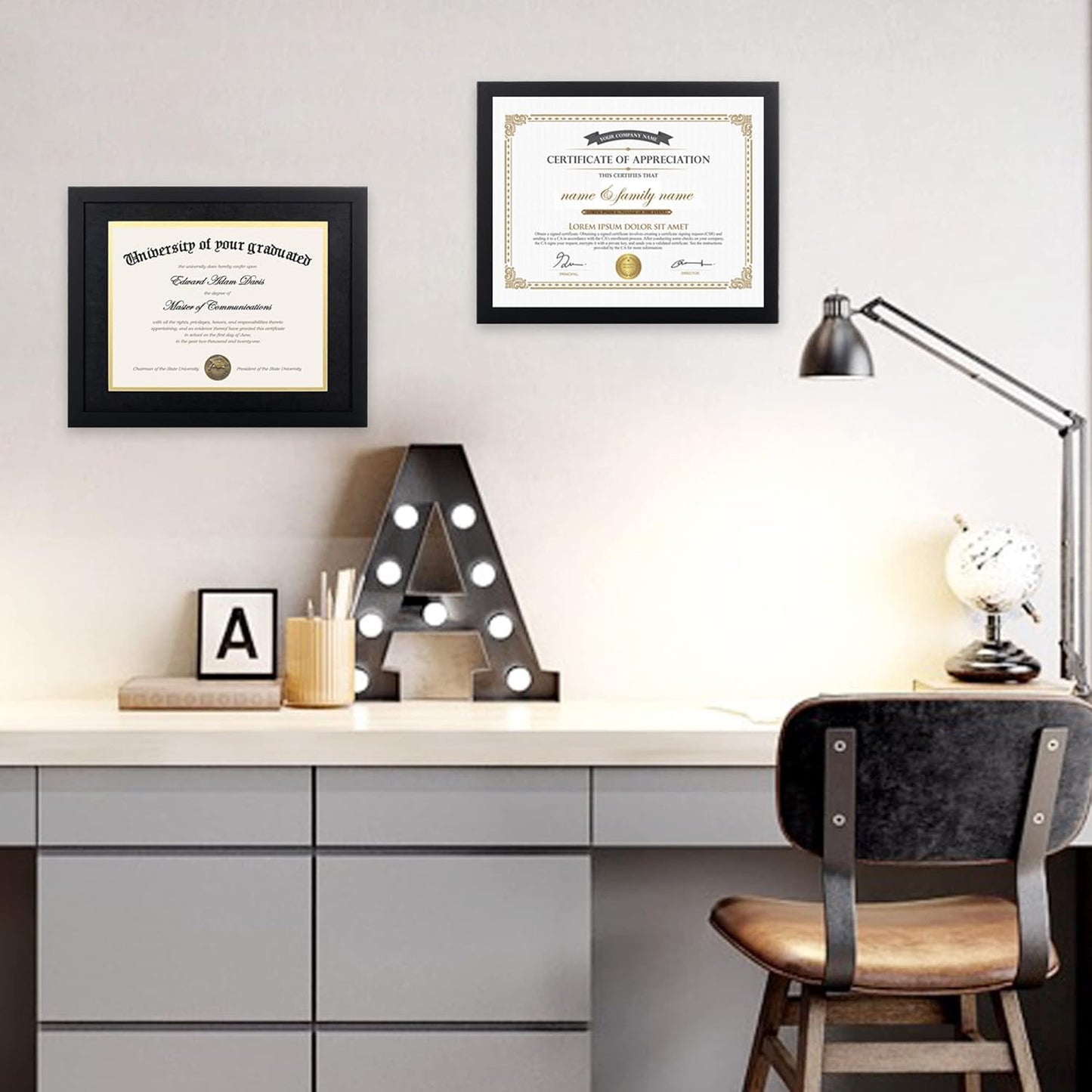 Upsimples Diploma Frame - 11x14 Certificate Display with High Definition Glass | Black Double Mat, 1 Pack
