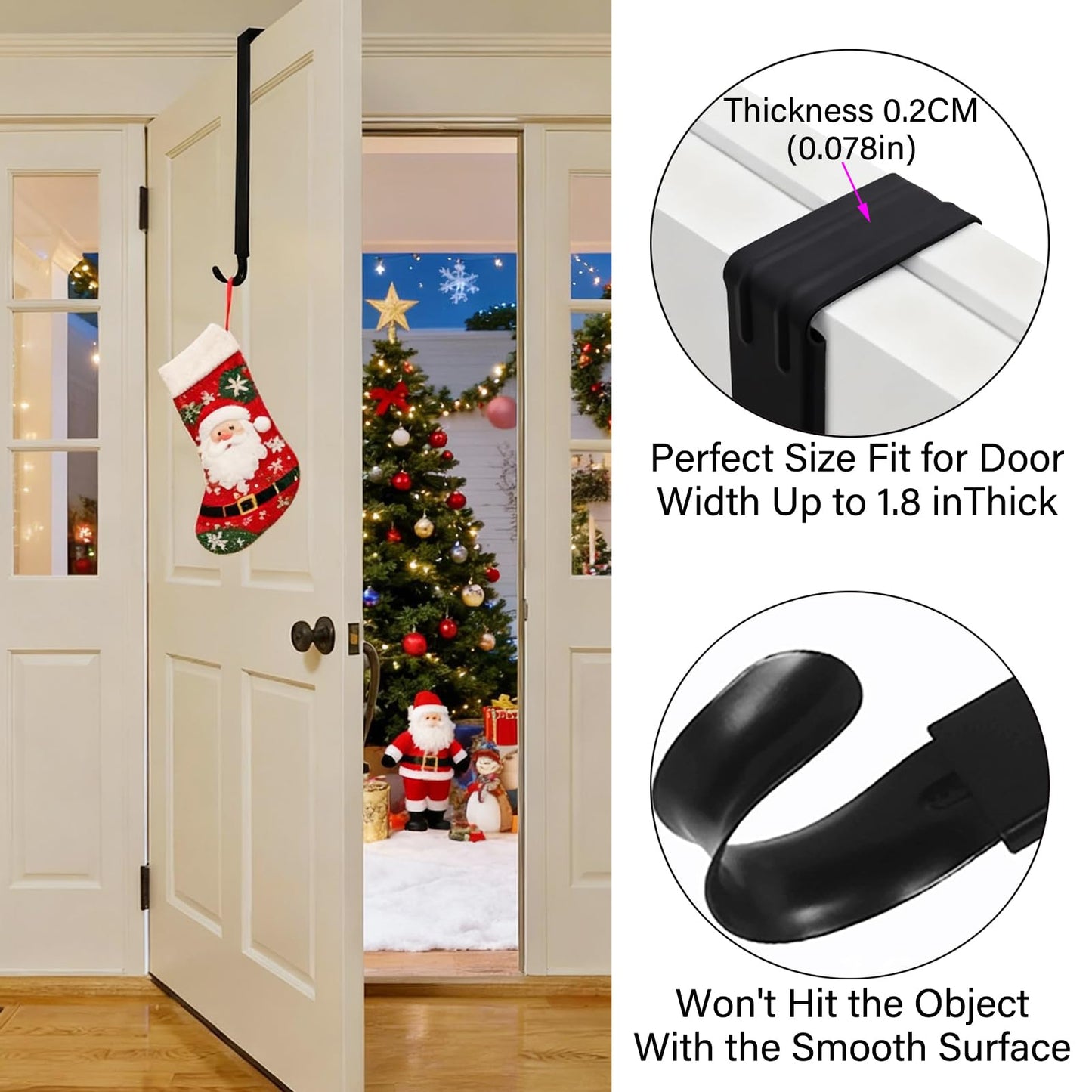 Wreath Hanger for Front Door, Adjustable from 15" to 25" Wreath Door Hanger for Christmas Fall Wreaths Decorations Hook, Black