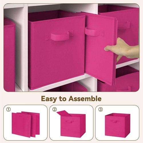 Granny Says 11-Inch Cube Storage Bins - Fabric Organizer for Kids' Rooms | Rose Red, 6-Pack
