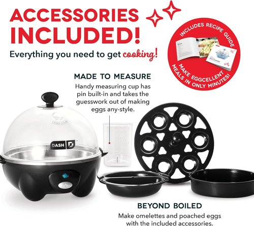 Dash Rapid Egg Cooker | Boiler, Poacher & Steamer - Holds 7 Eggs - Dishwasher Safe & Includes Recipe Guide - Black