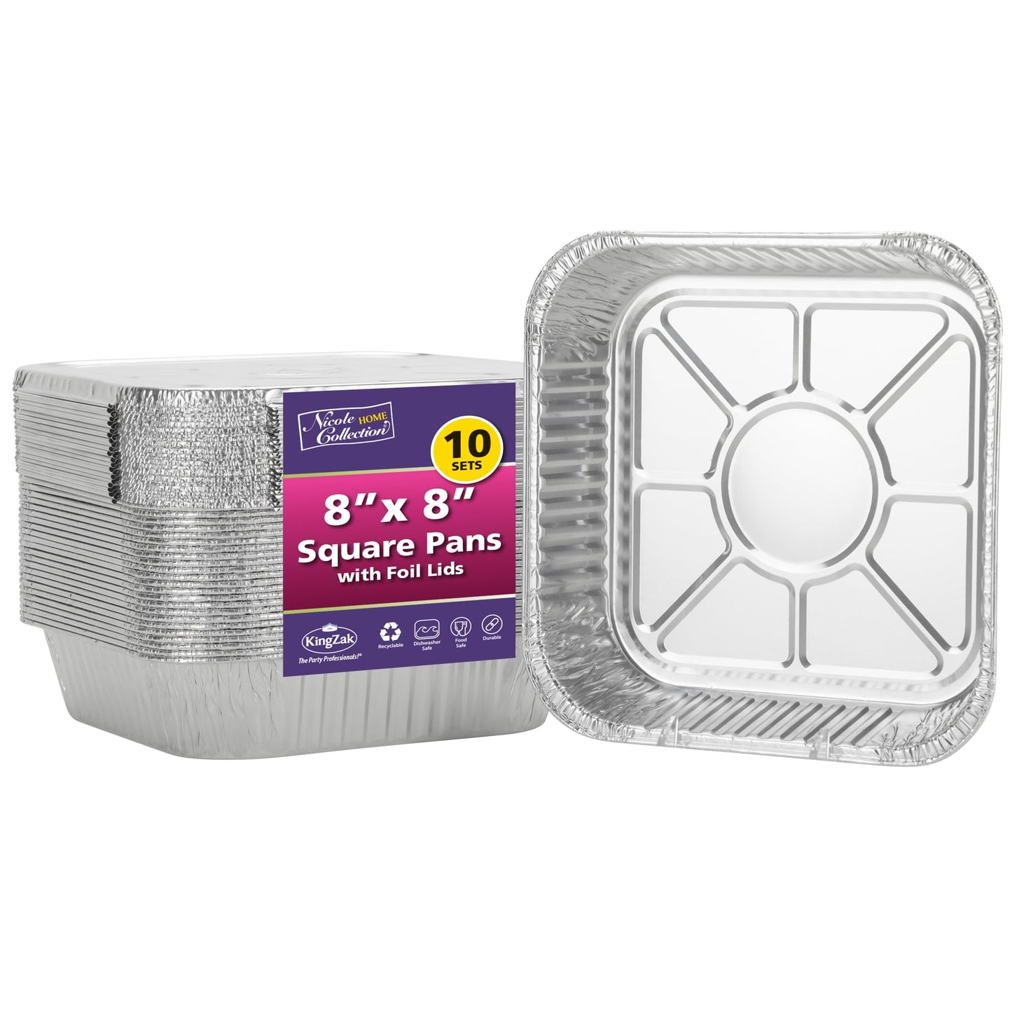 Nicole Home Collection 8x8 Aluminum Pans (500 Pack) 8 Inch Foil Pans - Cake Pans - Aluminum Square Pans - Disposable Food container - great For Cake Baking, Cooking, Heating, Freezing, Prepping Food