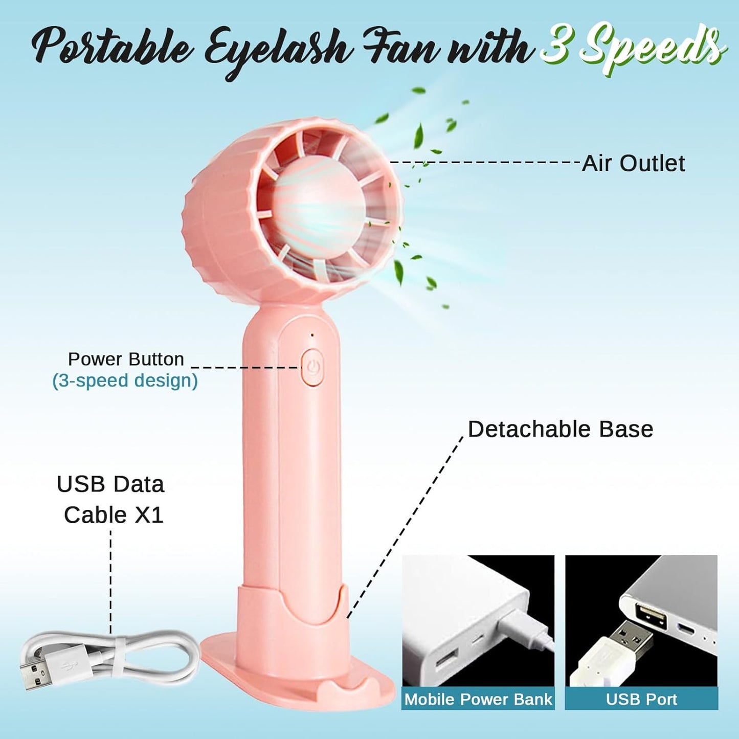 Skiennix Eyelash Extension Cleanser - Gentle Lash Mousse & Shampoo | USB Rechargeable Handheld Fan