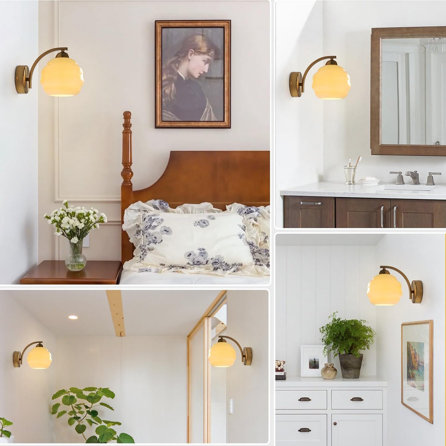 Gold Wall Sconce 1-Light Modern Wall Lighting Fixture Farmhouse Vanity Sconces Lights with Milk White Glass Shade Indoor Wall Sconce Lamp Wall Mount Light Fixture for Bedroom MWL02-1A