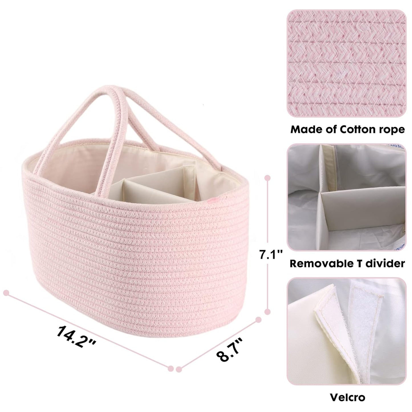 Skiennix Baby Diaper Caddy Organizer - Portable Storage Bin for Nursery | Pink Tote for Changing Table & Travel