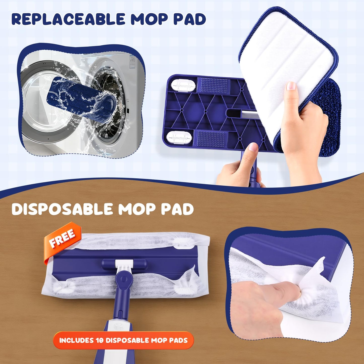 Kids Spray Mop - Chores Chart Set Montessori Cleaning Toy Set with Real Water Sprayer 2PCS Washable Pads and 10PCS Disposable Mop Pads for Ages 3-8 (Blue)