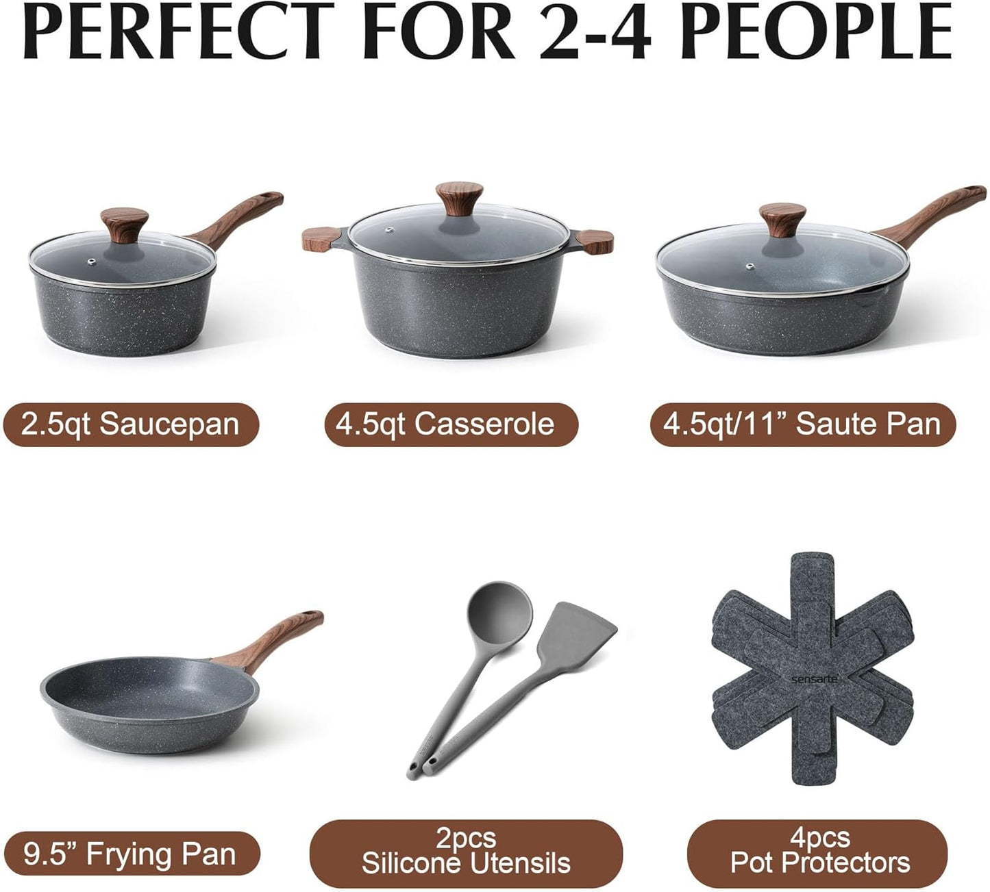 SENSARTE 13-Piece Nonstick Cookware Set - Swiss Granite Coating, Stay-Cool Handles, PFOA Free