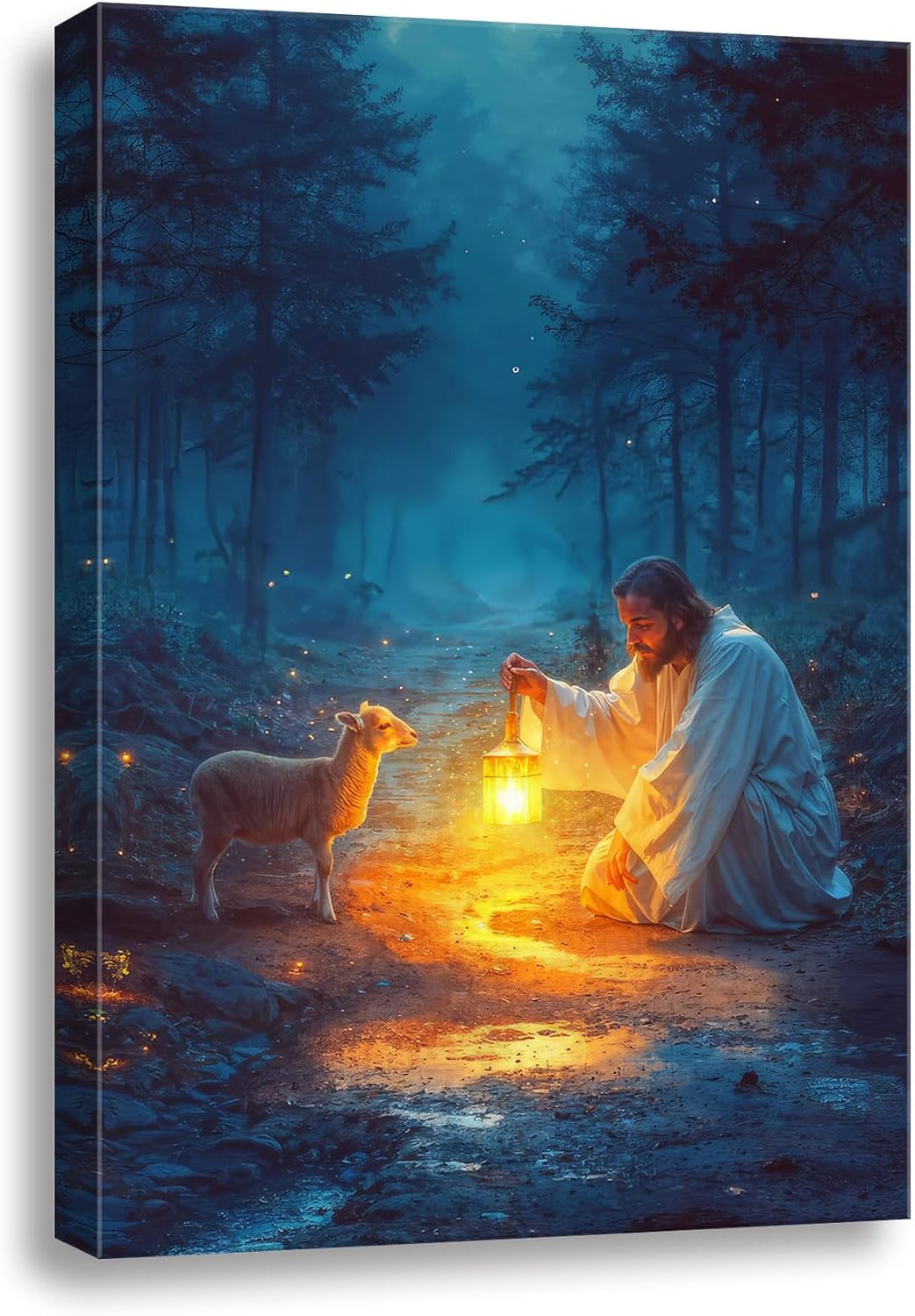 Ploceiny Christian Wall Art | Jesus Running After Lost Lamb Canvas Poster | 16" x 24" Home Decor
