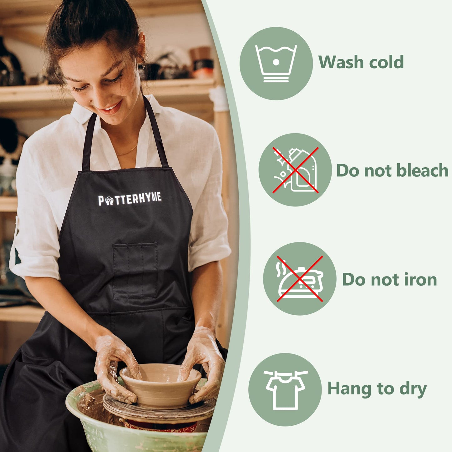 Potterhyme Reusable Full Coverage Waterproof Pottery Apron Split Leg - 100% Lined Polyester Apron For Men & Women - For Ceramic Wheel Throwing, Woodturning, Painting, and Clay or Tattoo Artists