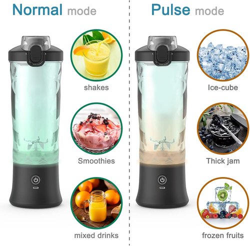 DENOKIN Portable Blender - Cordless 20oz Personal Size Blender for Smoothies & Shakes | Elegant Black with 6 Blades