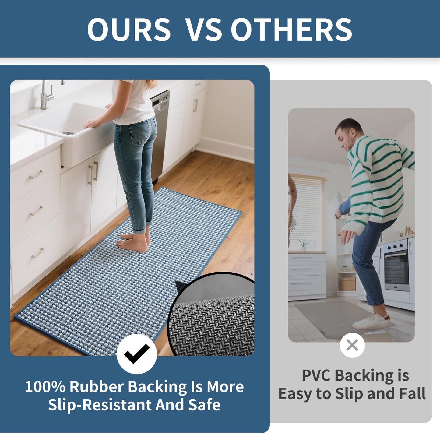 YDKGL Large Kitchen Runner Rugs Long Kitchen Mat Non Slip Washable, Super Absorbent Soft Chenille Braided Kitchen Mats for Floor, Rubber Backing Kitchen Sink Standing Mat, Easy Clean, Blue 36"x71"