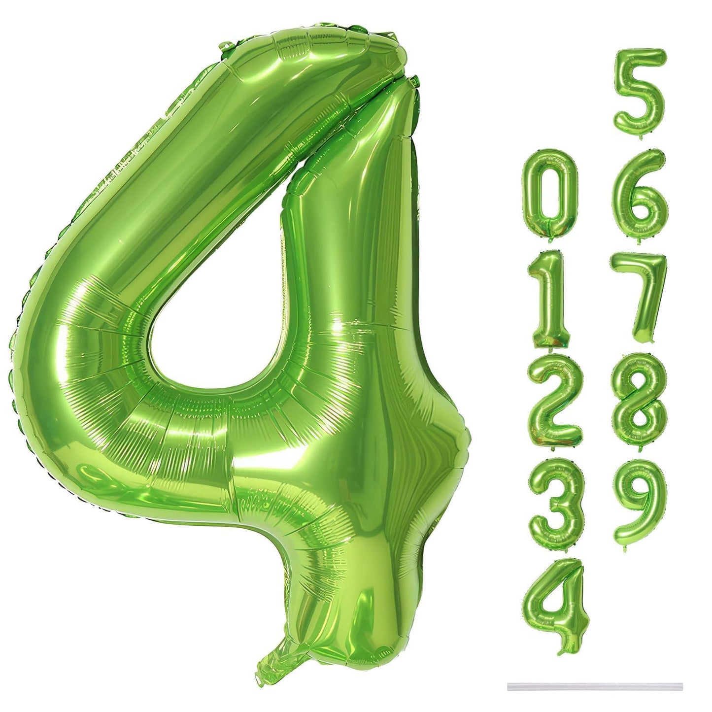 Green 4 Balloons, 40 Inch Large Foil Number Balloons Set 0-9, Self Inflate Digital 4 Helium Balloon for Boys Girls Men Women Jungle Birthday Anniversary Party Decorations Photo Shoot Supplies