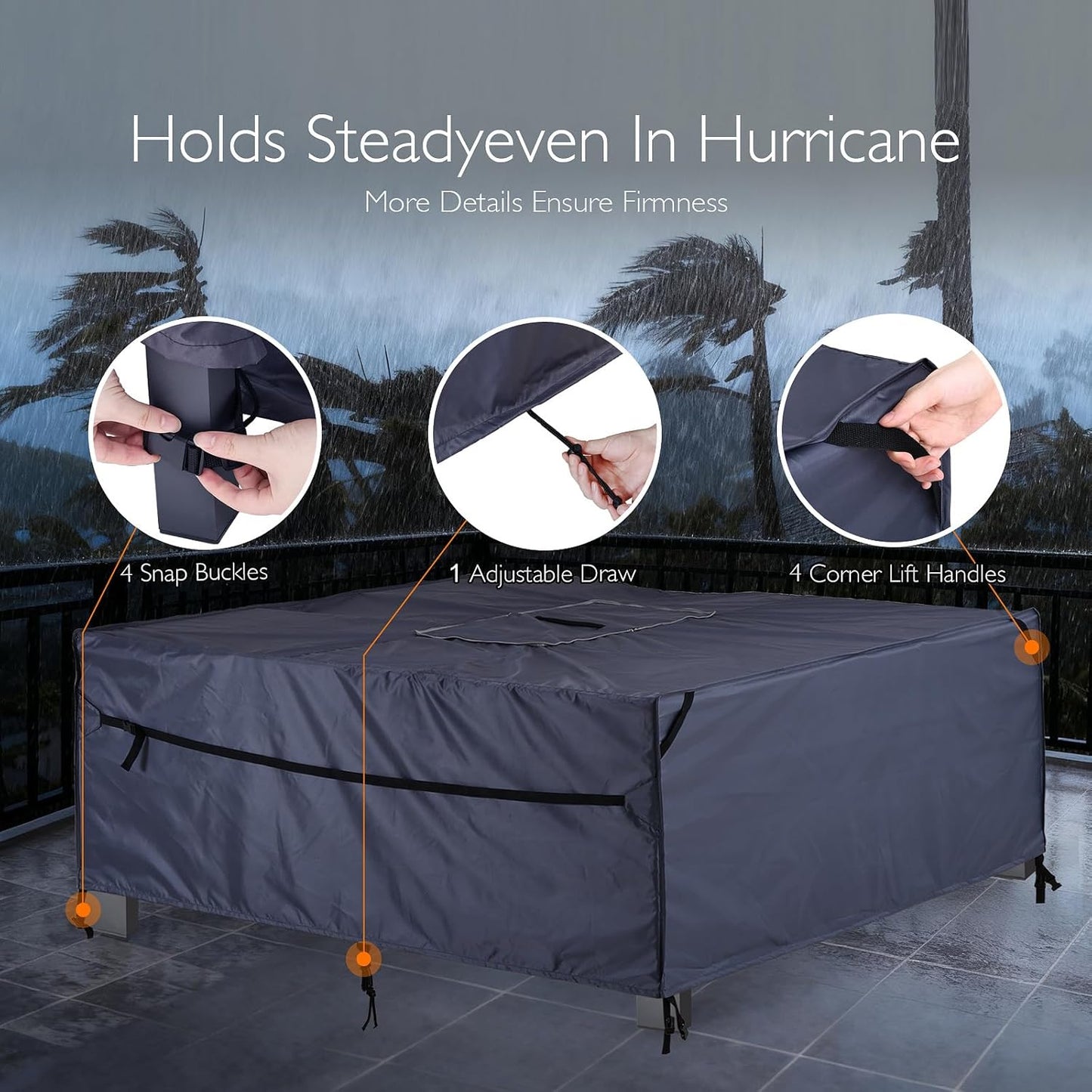Patio Furniture Covers Waterproof | 420D Rectangular Table & Chair Set Cover - Built-in Storage Bag - Dark Grey